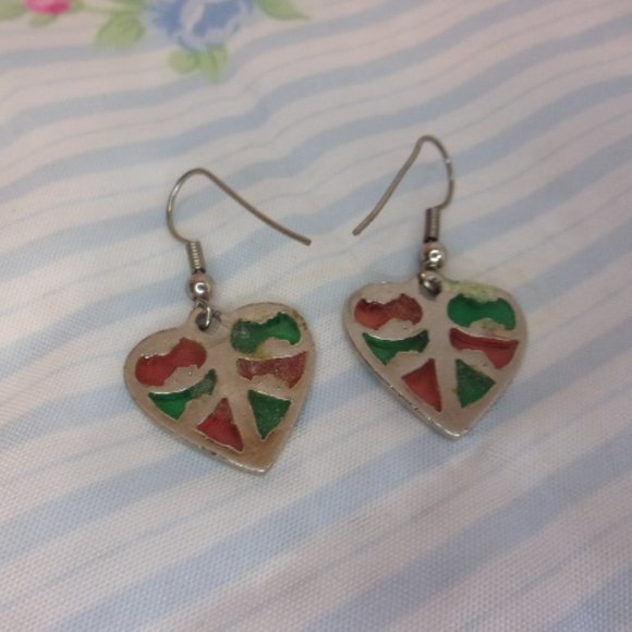 Stained Glass Heart Dangle Pierced Earrings - Picture 7 of 7
